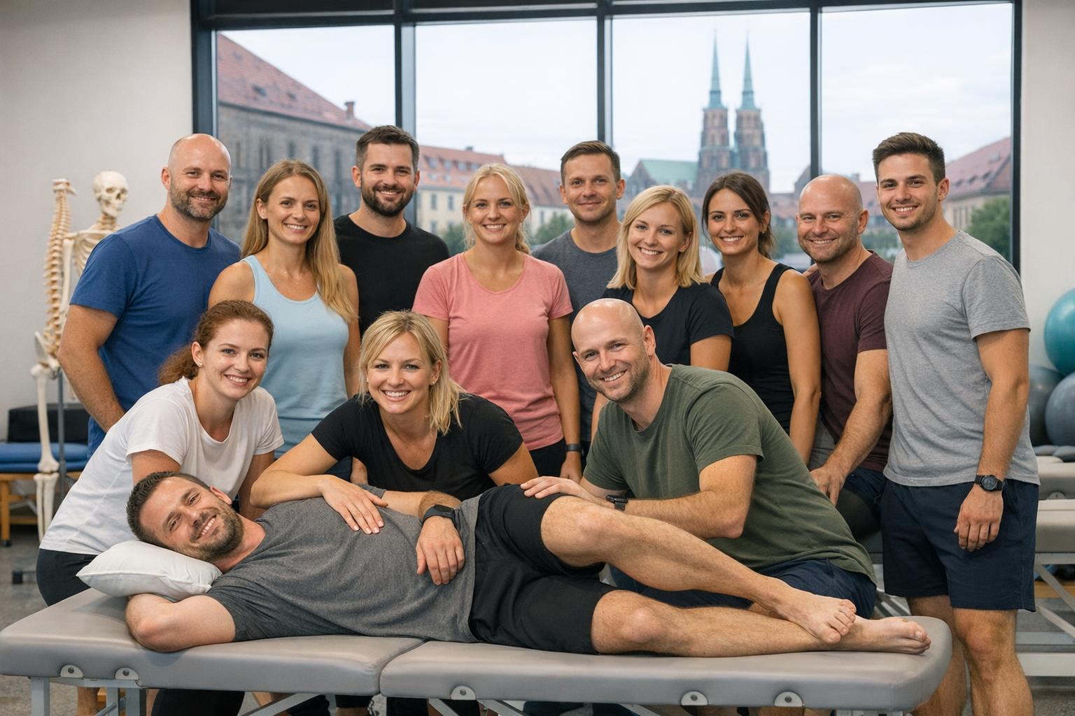 Grupa fizjoterapeutów uczestniczących w warsztatach praktycznych we Wrocławiu